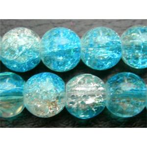 Crackle Glass Beads, Blue, Round, 10mm dia, 90pcs per st