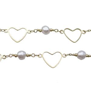 Copper Chain With Pearlized Plastic Heart Gold Plated, approx 7mm, 14mm