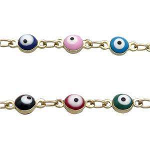 Copper Chain Multicolor Enamel Evil Eye Gold Plated, approx 5mm
