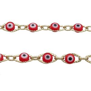 Copper Chain Red Evil Eye Lampwork Gold Plated, approx 5-8mm