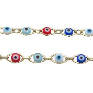 Copper Chain Multicolor Evil Eye Lampwork Gold Plated, approx 5-8mm
