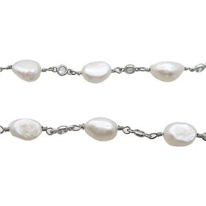 Copper Chain With Pearl Platinum Plated, approx 8-10mm, 4mm