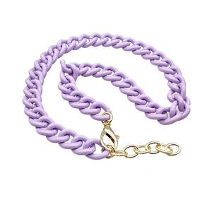 Aluminium Necklace Purple Painted, approx 13-16mm, 40-45cm length