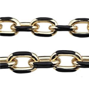 Aluminium Rolo Chain Black Enamel Gold Plated, approx 15-21mm