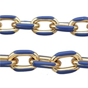Aluminium Rolo Chain Blue Enamel Gold Plated, approx 15-21mm