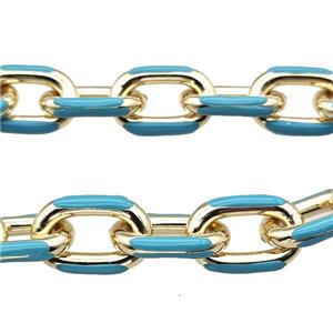 Aluminium Rolo Chain Teal Enamel Gold Plated, approx 15-21mm
