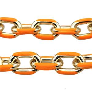 Aluminium Rolo Chain Orange Enamel Gold Plated, approx 15-21mm