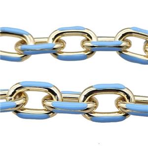 Aluminium Rolo Chain Blue Enamel Gold Plated, approx 15-21mm