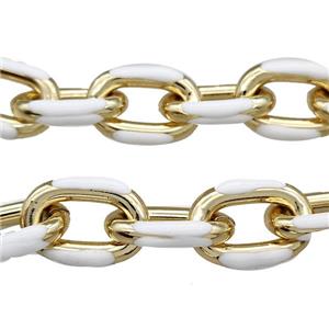 Aluminium Rolo Chain White Enamel Gold Plated, approx 15-21mm