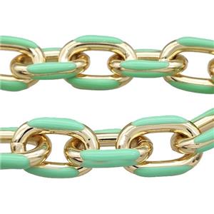 Aluminium Rolo Chain Mint Green Enamel Gold Plated, approx 15-21mm