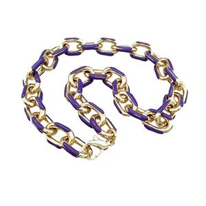 Aluminium Necklace Purple Enamel Gold Plated, approx 15-21mm, 42cm length