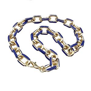 Aluminium Necklace Royal Blue Enamel Gold Plated, approx 15-21mm, 42cm length