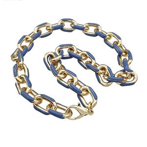 Aluminium Necklace Blue Enamel Gold Plated, approx 15-21mm, 42cm length