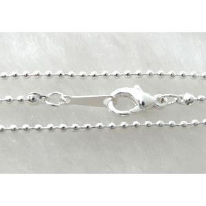 Silver Plated Copper Chains-Necklace, 1.5mm dia, 16.5 inch length