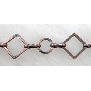 Red copper Plated Copper Chains, handmade, 10x10mm, 8mm dia