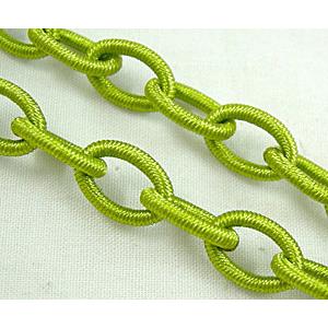 Green Fabric Chains, Handcraft, 8x12mm, 36 inches per st.