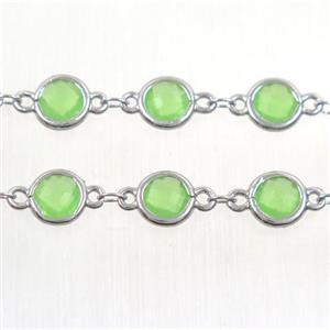 copper chain with green Chinese crystal glass, platinum plated, approx 8mm dia
