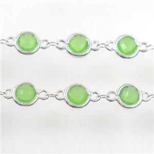 copper chain with green Chinese crystal glass, silver plated, approx 8mm dia