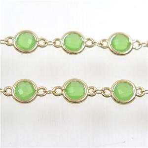 copper chain with green Chinese crystal glass, gold plated, approx 8mm dia