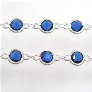 copper chain with blue Chinese crystal glass, silver plated, approx 8mm dia