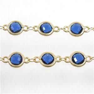 copper chain with blue Chinese crystal glass, gold plated, approx 8mm dia