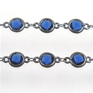 copper chain with blue Chinese crystal glass, black plated, approx 8mm dia