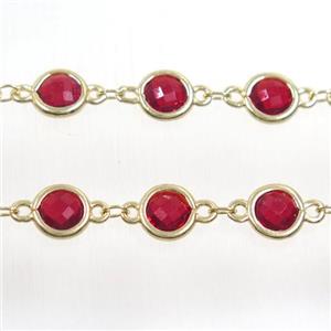 copper chain with ruby Chinese crystal glass, gold plated, approx 8mm dia