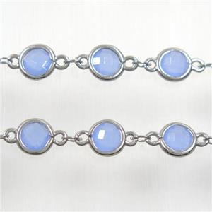 copper chain with blue Chinese crystal glass, platinum plated, approx 8mm dia