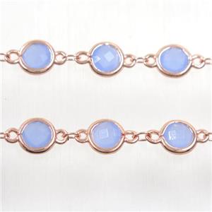 copper chain with blue Chinese crystal glass, rose gold, approx 8mm dia