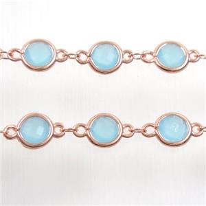 copper chain with aqua Chinese crystal glass, rose gold, approx 8mm dia