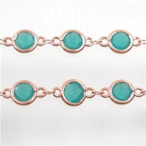 copper chain with green Chinese crystal glass, rose gold, approx 8mm dia