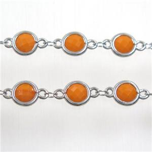 copper chain with orange Chinese crystal glass, platinum plated, approx 8mm dia
