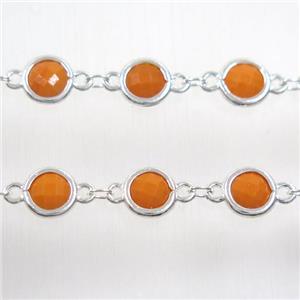copper chain with orange Chinese crystal glass, silver plated, approx 8mm dia