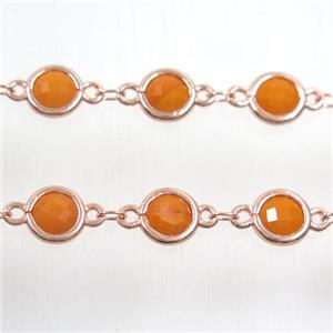 copper chain with orange Chinese crystal glass, rose gold, approx 8mm dia