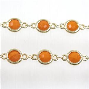 copper chain with orange Chinese crystal glass, gold plated, approx 8mm dia
