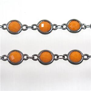 copper chain with orange Chinese crystal glass, black plated, approx 8mm dia