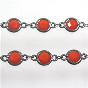 copper chain with red Chinese crystal glass, black plated, approx 8mm dia