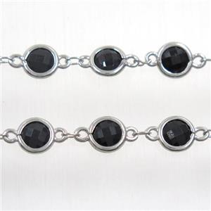 copper chain with black Chinese crystal glass, platinum plated, approx 8mm dia