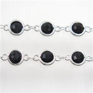 copper chain with black Chinese crystal glass, silver plated, approx 8mm dia