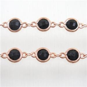 copper chain with black Chinese crystal glass, rose gold, approx 8mm dia