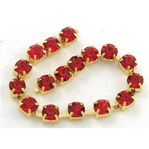 ruby rhinestone chain, gold plated, approx 3-3.2mm rhinestone