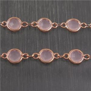 copper chain with pink Chinese crystal glass, rose gold, approx 8mm dia