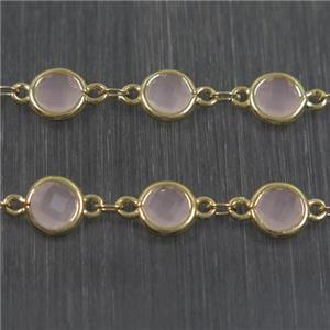 copper chain with pink Chinese crystal glass, gold plated, approx 8mm dia