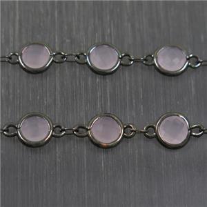 copper chain with pink Chinese crystal glass, black plated, approx 8mm dia