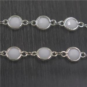 copper chain with white Chinese crystal glass, silver plated, approx 8mm dia