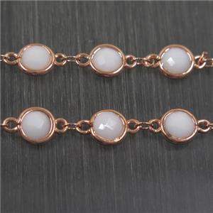 copper chain with white Chinese crystal glass, rose gold, approx 8mm dia
