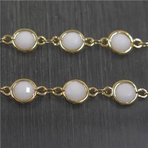 copper chain with white Chinese crystal glass, gold plated, approx 8mm dia