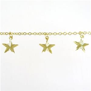 copper chain with star, gold plated, approx 9mm dia