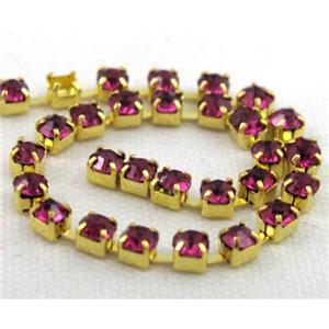 deep purple rhinestone chain, gold, approx 2.7-2.8mm rhinestone