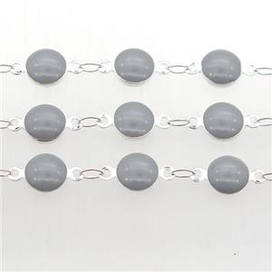 gray Porcelain Glass Chain, silver plated, approx 6.5mm dia